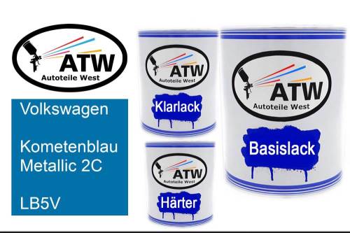 Volkswagen, Kometenblau Metallic 2C, LB5V: 1L Lackdose + 1L Klarlack + 500ml Härter - Set, von ATW Autoteile West.